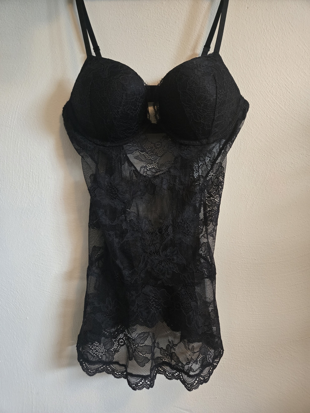 Victoria's Secret Black Lace Push-Up Chemise